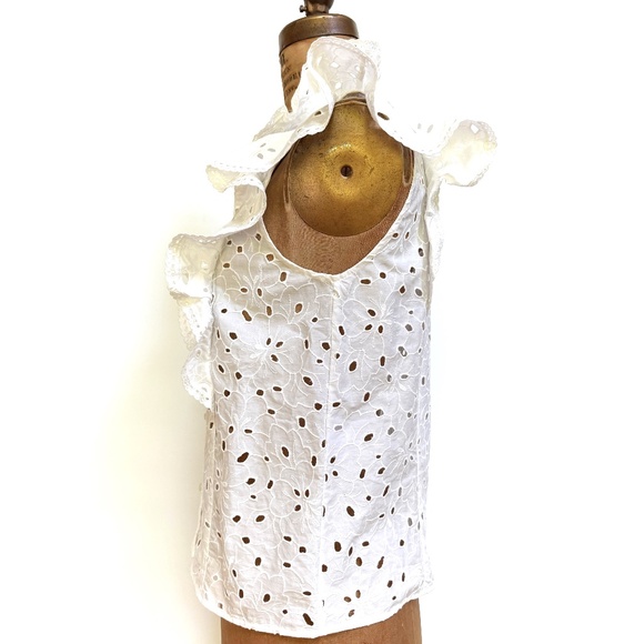 Sezane White Chiara Eyelet Ruffled Cotton Blouse Sz XS / US2 / FR34 - Picture 10 of 11